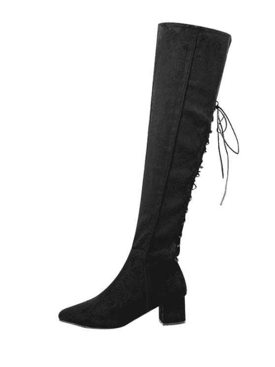 Trendy Chunky Heel Lace Up Over The Knee Boots